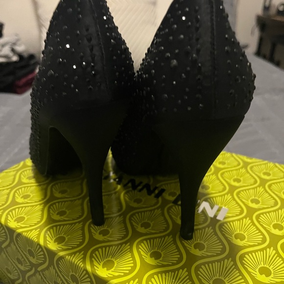 Black Gemstone Bedazzled Peeptoe Heels - Picture 9 of 10